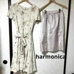 【美品】HARMONICA 花柄 半袖ワンピース リボン フレア Aラインのサムネイル