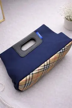 バーバリーブルーレーベル ノバチェック ナイロン×レザー ハンドバッグ