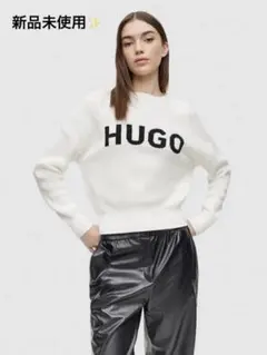 HUGO ホワイト クルーネック ニットセーター Sのサムネイル