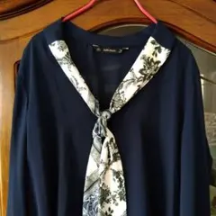 ZARA BASIC ネイビー スカーフ付きブラウス Lサイズ