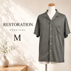 RESTORATION レストレーション カーキグレー オープンカラー半袖シャツのサムネイル