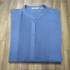【未使用品】UNIQLO ピンタックチュニックのブラウス 長袖 ブルー L
