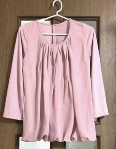 ピンク 長袖 プリーツデザイン シャツ シフォン2重