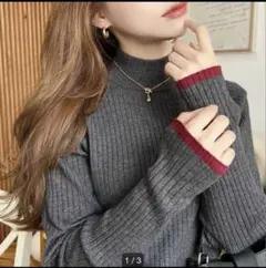 12G ボトルネック配色ラインワイドリブニットプルオーバー moment+