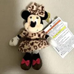 ミニーマウス ヒョウ柄 ぬいぐるみチャーム 茶色