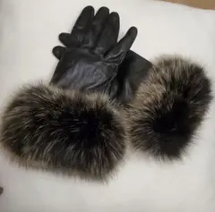 黒レザーフォックスファー手袋