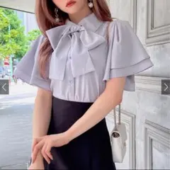 【公式完売商品】GRL ボウタイ付きダブルフリルスリーブブラウス[pp074]S