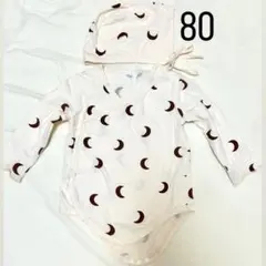 ululu ロンパース月模様 ボンネット付き 80