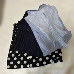 低身長向けマチャット3点セットプリーツ、ドット、ノースリーブシャツ