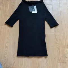 ランバンコレクションリブニット 半袖 ブラック 40定価36000円のサムネイル