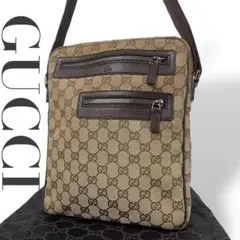 良品 4761 GUCCI グッチ ショルダーバッグ キャンバス ブラウン