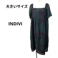 【3XL】INDIVI 大きいサイズ シフォンワンピース モスグリーン 日本製のサムネイル