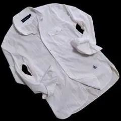 【裾ロゴ 刺繍×シャドーストライプ M】ラルフローレン ドレスシャツ クールビズ