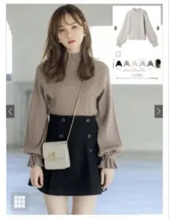 衿フリルキャンディースリーブニットトップス [mb1088]ベージュM