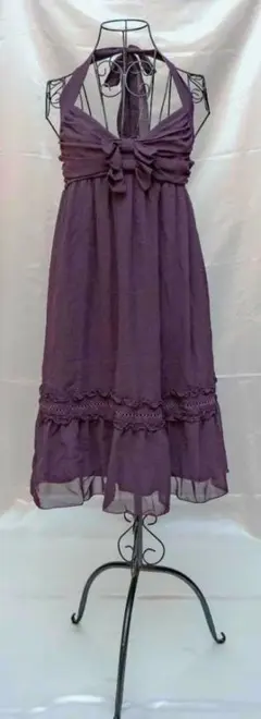 パープル ノースリーブ ハルター ネックドレス　レストローズ 美品 最短当日発送