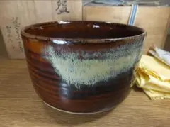 昭和レトロ」骨董 大国製 軽金属 竹・梅・鴛鴦図 香炉 火鉢 木製 台