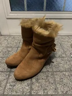 冬用 あったかムートンブーツ ふわふわ 裏起毛 ベージュ ファー付き