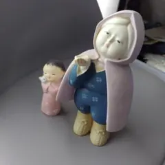 陶器製日本人形 青色 ピンク色　2体