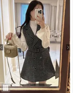 ベルト付きツイードミニワンピース［tg665］ 秋 GRL