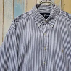 276☆ラルフローレン☆長袖ストライプBDシャツ☆ワンポイントロゴ刺繍☆XL相当