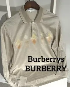 【希少】バーバリー 長袖 レトロ ポロシャツ ベージュM 三陽商会