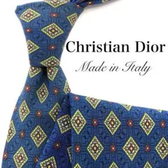 Dior クリスチャンディオール ネクタイ ブルー 総柄 小紋柄 ダイヤモンド