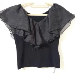 新品！【COCODEAL】 オーガンジーフリルカラーニット　サマーニット　黒