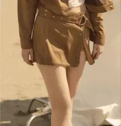 ACLENT スエードラップミニスカート BROWN