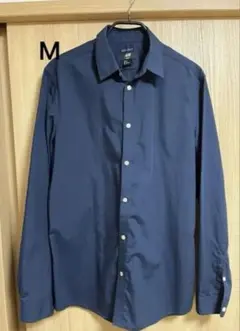 H&M EASY IRON 長袖シャツ ネイビー メンズ M