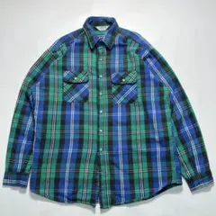 80s ファイブブラザー USA製 ヘビーネルシャツ XL 黒青緑 ○8149B