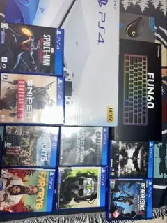 PS4本体とゲームセット、FUN60キーボードとロジクールマウス
