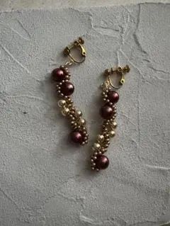 パープルゴールドビーズイヤリング