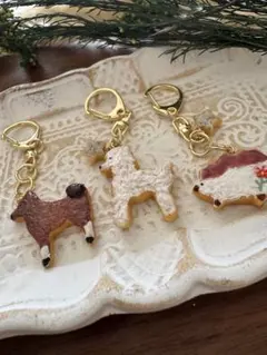 犬、ハリネズミクッキーキーホルダー