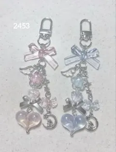 ビーズキーホルダー ピンク 青 水色 韓国 y2k コレクトブック 2点