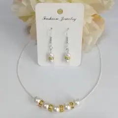 フォーマルにも♡ホワイトパールロンデルのネックレス&ピアス(イヤリング)セット