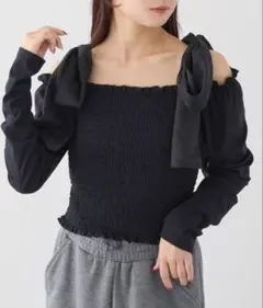 ナイスクラップ tシャツ 肩リボンシャーリングインナー ブラック