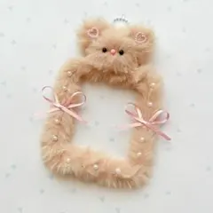 送料無料☆モール人形くまさんトレカケースキーホルダー　ベージュ　 Pリボン