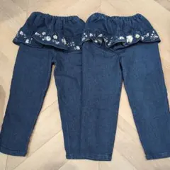 デニムフリルパンツ 花柄刺繍