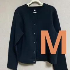 無印　二重編みスウェットカーディガン　婦人Ｍ・黒