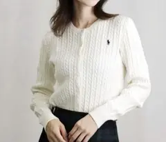 ポロ ラルフローレン ケーブルニット　カーディガン 春カラー　XS ホワイト　白