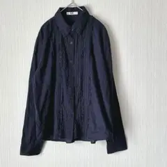 722 ne.ce.sa 長袖シャツ ネイビー LL ピンタック フリル 薄手
