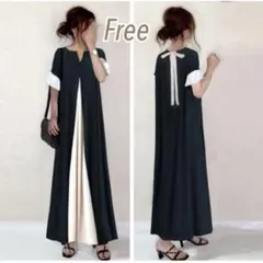 夏　白スリット　マキシワンピース　バックシャン　棒タイ　Aラインワンピース　海外