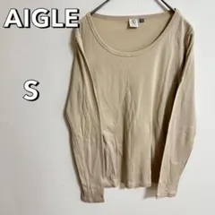 B299【エーグル】S 長袖Ｔシャツ　ロンＴ　トップス　ベージュ　Uネック