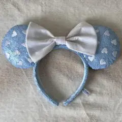 水色 ハート カチューシャ　ミニー　ディズニー　スパンコール ラメ