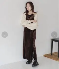 Kastane カスタネ キャミワンピース ベロア 黒