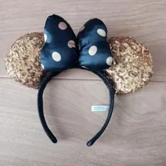 ディズニー　カチューシャ　ミニー　ゴールド　黒　スパンコール　水玉