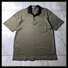 80s 90s GIVENCHY イタリア製 総柄 ポロシャツ カーキ 黒 Mのサムネイル