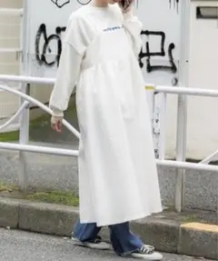 美品 coca エンボス キャミワンピース シアサッカー ホワイト Lサイズ