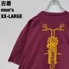 US古着 バイク bike プリント Tシャツ 奇抜 バーガンディー XXL