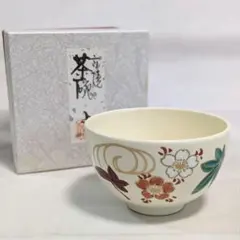 茶道具】橋本喜泉作 色絵茶碗 立雛の絵 桃山窯 共箱 共布 栞付 京焼
